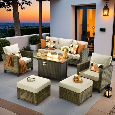 XIZZI Outdoor Sectional Sofa Set, Modular Outdoor Wicker Sofa Set with Optional Solar Table, Ottomans or Fire Pit in 6 Colors, All-Weather Design