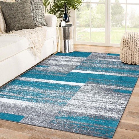 Luxe Weavers Modern Distressed Abstract Turquoise 8x10 Area Rug