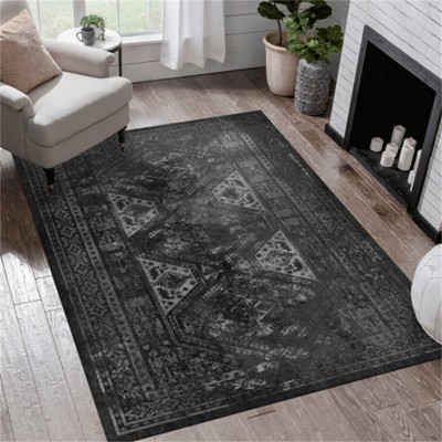 SKRAN Soft and Cozy Area Rug for Comfort and Style, Non-Slip and Machine, Living Room, Bedroom, Kitchen - Black & Gray