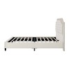 Okak Elegant Queen Velvet Platform Bed Frame with Upholstered, Ruched Button Tufted Headboard Wood Slats No Box Spring Needed Easy Assembly, White - 4 of 4