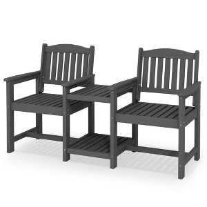 Hyleory HDPE Double Outdoor Chair with 2-Tier Side Table, Weather Resistant Patio Loveseat with Built-In Table - 1 of 4