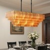 59" Rectangular Large Tiered Amber Glass Gold Chandeliers. - 3 of 4