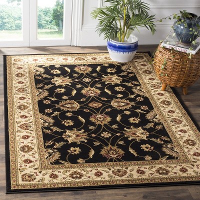 Black and Ivory Safavid Style Synthetic Area Rug, 12' x 15'