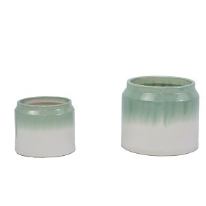 Gulches Striped Ceramic Planters: Modern Indoor/Outdoor Set,2-Pack - 1 of 4