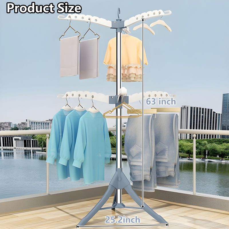 SKONYON 2 Tier Clothes Drying Rack Portable Storage Clothes Dryer with Clips Height Adjustable Hanger, 4 of 6
