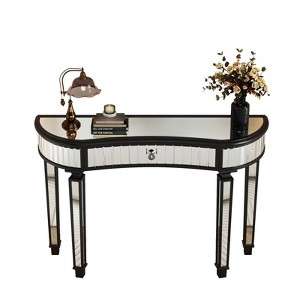 AZL1 Life Concept Vanity Table Half Moon Mirrored Fluted Glass Crystal Knob Drawer for Bedroom Dressing Room Entryway, Black, 52.75"*18.11"*11.8" - 1 of 4