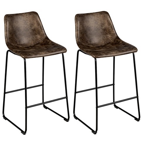 Costway Set Of 2 Bar Stool Faux Suede, Set Of 2 Faux Matte Suede Leather Dining Chairs With Metal Legs