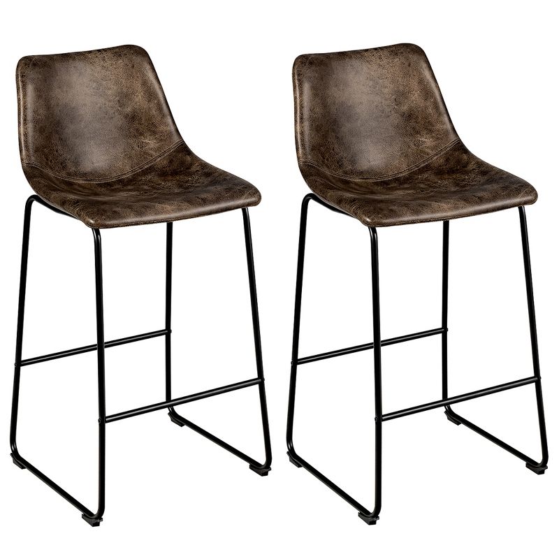 Costway Set of 2 Bar Stool Faux Suede Upholstered Kitchen Dining Chair w/Metal Legs Grey\Brown, 1 of 11