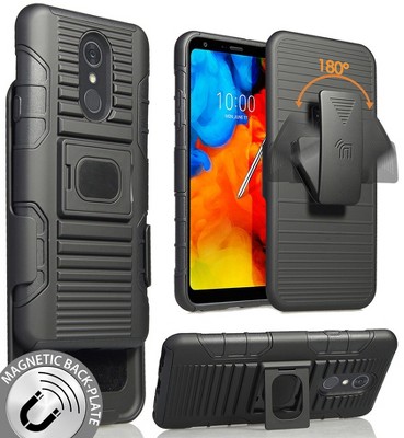 Nakedcellphone Combo for LG Stylo 4 - Ring Grip/Stand Case and Belt Clip Holster - Black