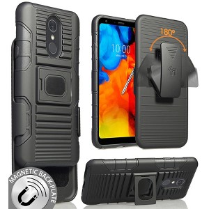 Nakedcellphone Combo for LG Stylo 4 - Ring Grip/Stand Case and Belt Clip Holster - Black - 1 of 4