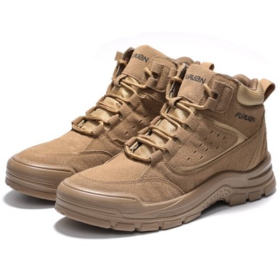 Furuian Steel Toe Boots for Men Slip Resistant High Top Steel Toe Safety Shoes Brown