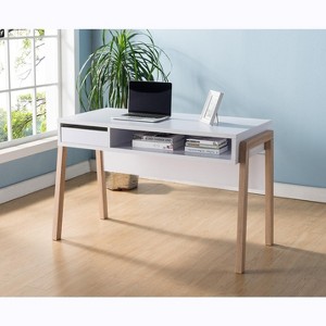 Vynxaria Office Desk, Computer Desk with Hidden Storage Shelve, Drawer and USB/Power Outlet in White and Weathered White - 1 of 4