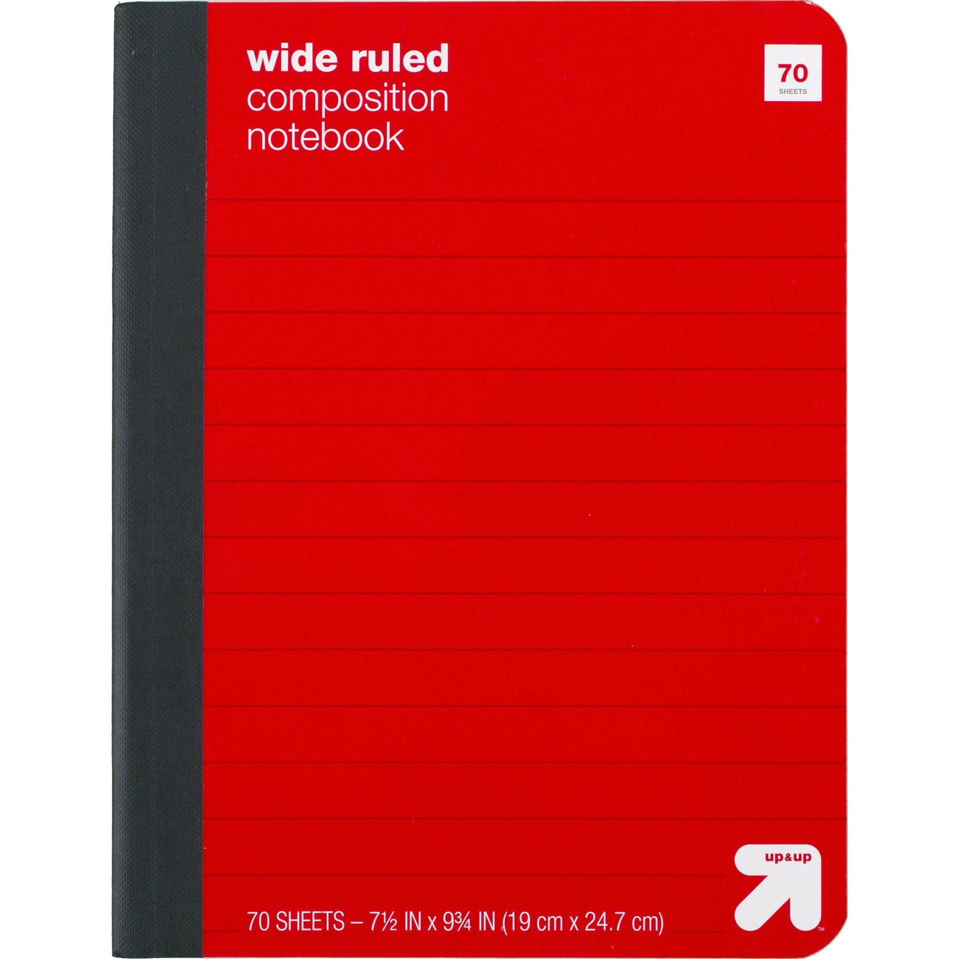 Wide Ruled Red Composition Notebook - up&up™: Hard Cover, 7.5x9.75", 70 Pages, Tween & Child, Rounded Corners