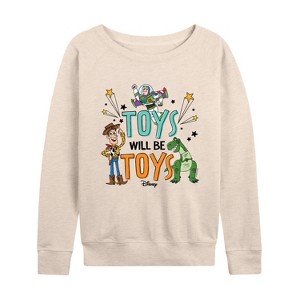 Women's - Disney - Toys Will Be Toys Lightweight French Terry Wide Neck Long Sleeve Shirt - 1 of 4