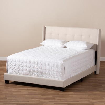 Beige Upholstered Full Bed with Tufted Headboard