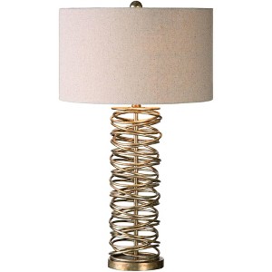 Uttermost Modern Table Lamp 30" Tall Silver Champagne Metal Ring Oatmeal Linen Fabric Drum Shade for Living Room Bedroom Bedside - 1 of 2