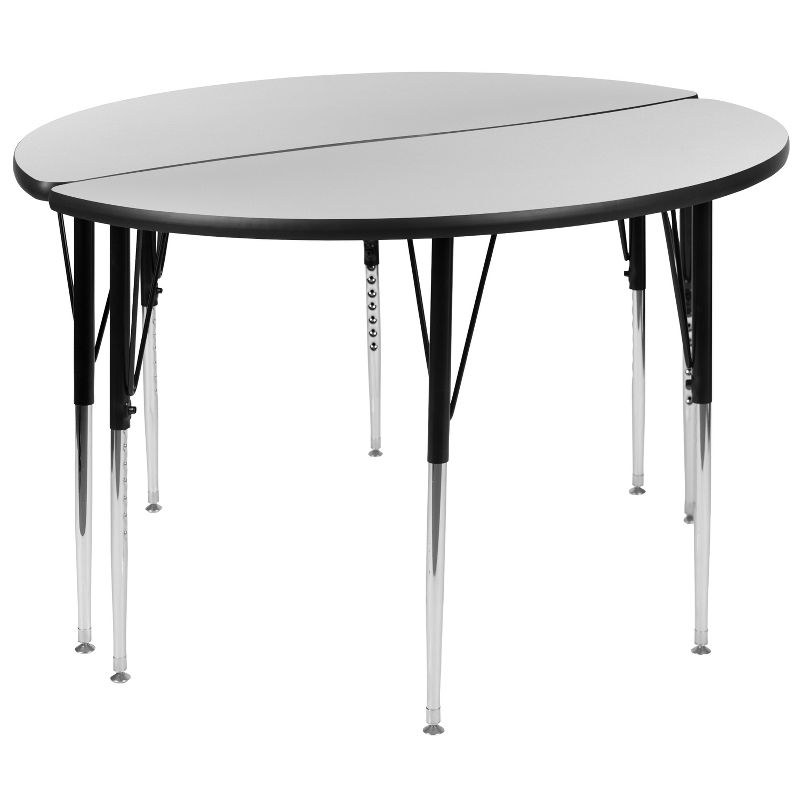 Emma and Oliver 2 Piece 47.5" Circle Wave Collaborative Grey Adjustable Activity Table Set, 1 of 11