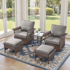 Belord 5 Pieces Patio Furniture Set, All Weather Brown Wicker Outdoor Conversation Set with Swivel Patio Chairs Set of 2, Small Balcony Furniture Set - 1 of 4