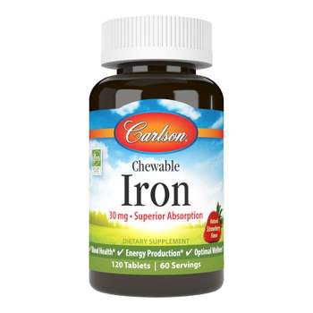 Carlson - Chewable Iron, 30 mg, Superior Absorption, Blood Health, Natural Strawberry Flavor
