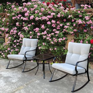 FIONECA 2-Piece Rocker Chair Set with Teapoy Table, Outdoor Patio Rocking Chairs with Cushions, Off-White - 1 of 4