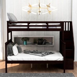 Stairway Twin-Over-Full Bunk Bed with Storage and Guard Rail for Bedroom - 1 of 4