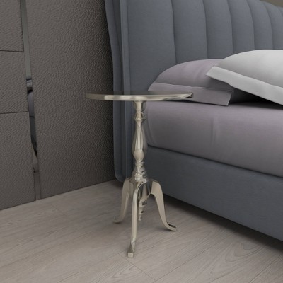 Elegant Silver Round Metal Pedestal Accent Table - 15" x 22"