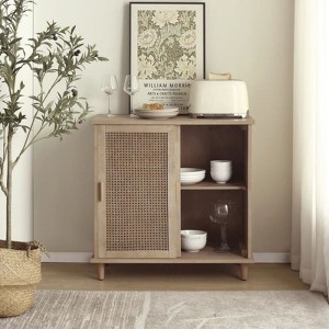 HOMLUX Rattan Buffet Sideboard Kitchen Cupboard Coffee Bar Cabinet w/Shelf & Sliding Door - 1 of 4