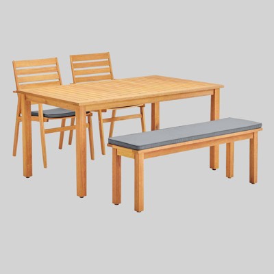 Syracuse 4pc Outdoor Patio Eucalyptus Wood Dining Set - Natural/Gray - Modway
