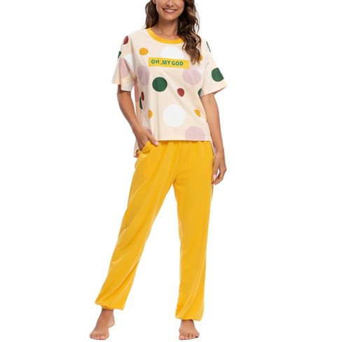 Cheibear Womens Sleepwear Crew Neck Cute Print With Pants Loungewear Pajama  Set : Target