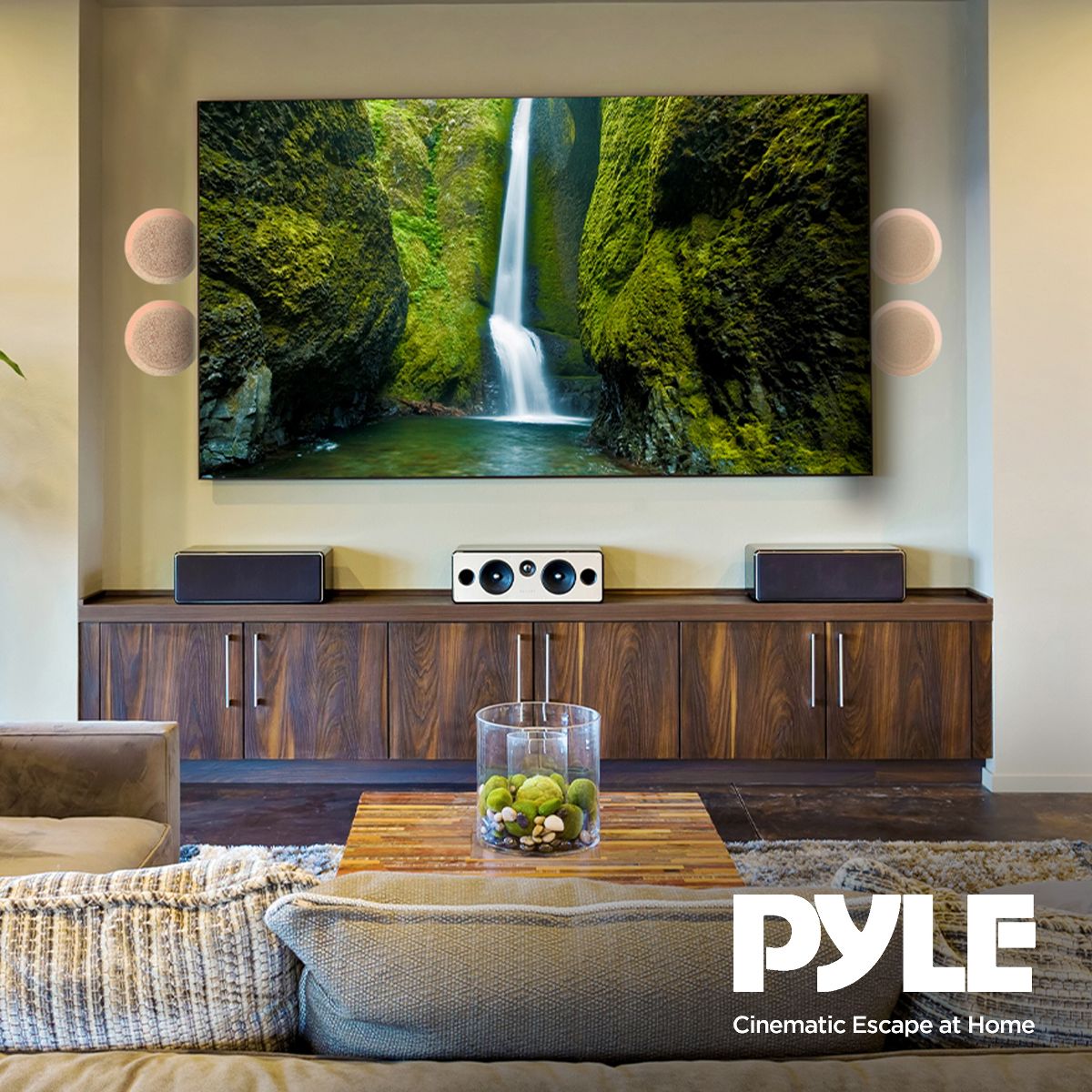 Pyle 2 Pair Speakers, 200W 6.5" Round Flush Mount In Wall/In Ceiling Home Speakers with Spring-Loaded Terminals, PDIC Series, Tan - thumbnail 4