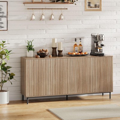 GustoWave 63" Fluted Sideboard Buffet Cabinet with 4 Doors and Adjustable Shelves, Modern Storage Cabinet for Dining Room - Natural — фото 8