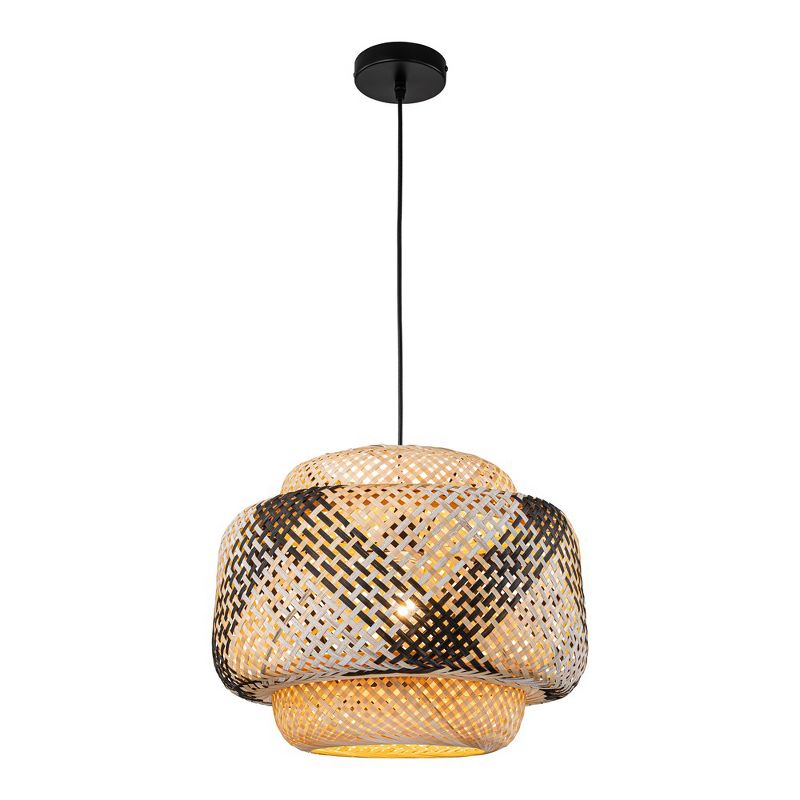 C Cattleya 1-Light Three-tiered Black and White Hand-Woven Natural Bamboo Pendant Light, 1 of 9