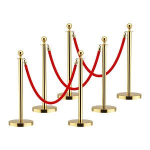 APRILSOUL Stainless Steel Gold Stanchions with Red Velvet Rope 5 ft. Crowd Control Barrier with Ball Top - 1 of 4