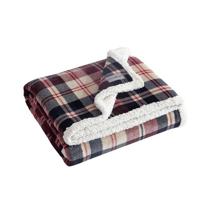 Red Plaid Reversible Sherpa Fleece Throw Blanket
