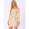 Allegra K Women's Sequin Long Sleeve One Shoulder Sparkly Glitter Party Dress with Belt - 4 of 4