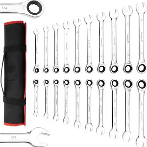 20-Piece Fixed Ratcheting Combination Wrench Set, 72 Teeth, SAE 1/4-3/4" & Metric 6-19mm, Chrome Vanadium Steel Combination Wrench with Storage Bag - 1 of 4