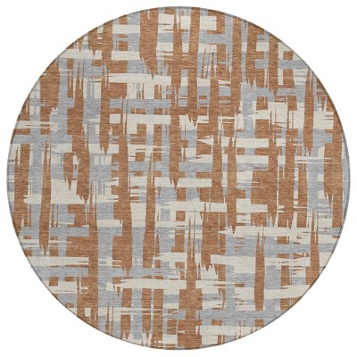 HomeRoots 8' Rust Gray And Ivory Round Striped Washable Indoor Outdoor Area Rug