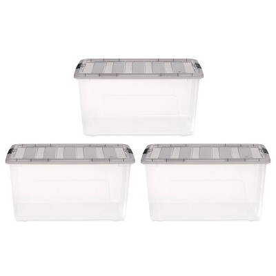 IRIS 72qt 3pk Stack & Pull Box Clear with Gray Lid