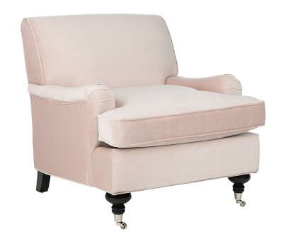 Blush Pink Velvet Contemporary Arm Chair with Espresso Birch Legs