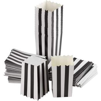 Juvale 100 Popcorn Box 20oz Paper Favor Candy Container Black White Stripe 3.3x5.5x3.3