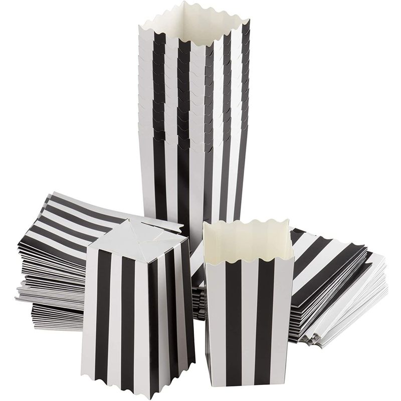 Juvale 100 Popcorn Box 20oz Paper Favor Candy Container Black White Stripe 3.3x5.5x3.3, 1 of 7