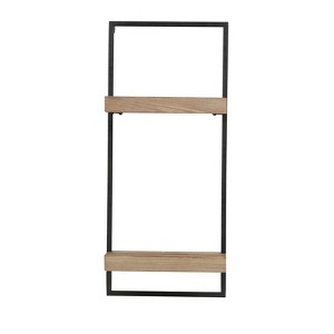 COWLOWN 12 in. Black Brown Iron and Wood Wall Shelf With Two Shelves - 1 of 4