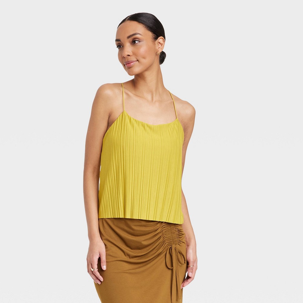 Women's Plisse Cami - A New Day™ Yellow S-M