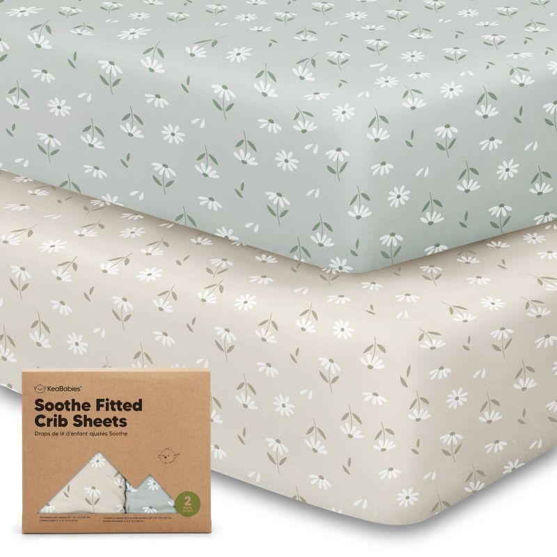 KeaBabies 2pk Soothe Fitted Crib Sheets Neutral, Organic Baby Crib Sheets, Fits Standard Nursery Baby Mattress, 1 of 11