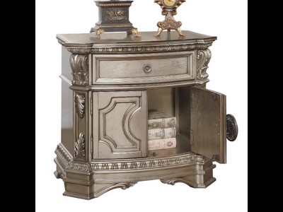 Antique Silver Marble Top Nightstand with Carved Feet