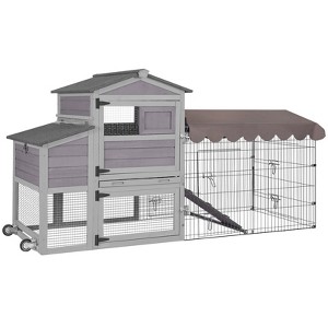 Aivituvin 79.1" Wooden Chicken Coop Wheels with Metal Chicken Run for 2-4 Chickens (Inner Space 14 ft²)- AIR7008 - 1 of 4