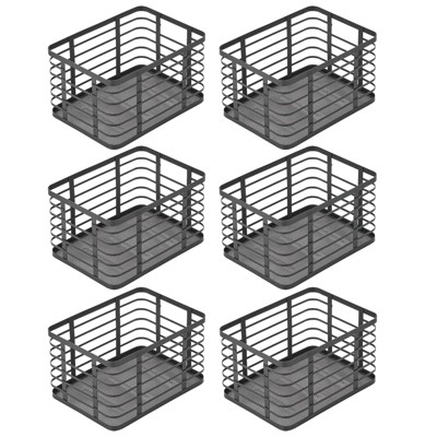 mDesign Metal Steel Wire Closet Storage Basket w/ Handles - 6 Pack, Matte Black