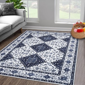 Machine Washable Area Rugs Vintage Printed Living Room Rugs with Non-Slip Backing, Soft Low Pile Floor Carpet - 1 of 4