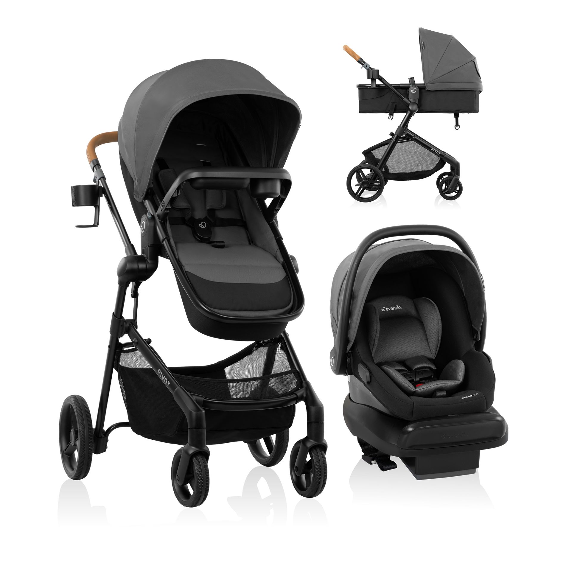 Evenflo Pivot Travel System with LiteMax NXT Infant Car Seat - Silverado Gray: Maximum Carseat Weight 30 lbs, Stroller Weight 50 lbs