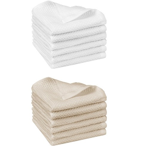 Unique Bargains Double sided Waffle Weave Cotton Absorbent Kitchen Towels 14 X 14 White beige 12 Pack Target